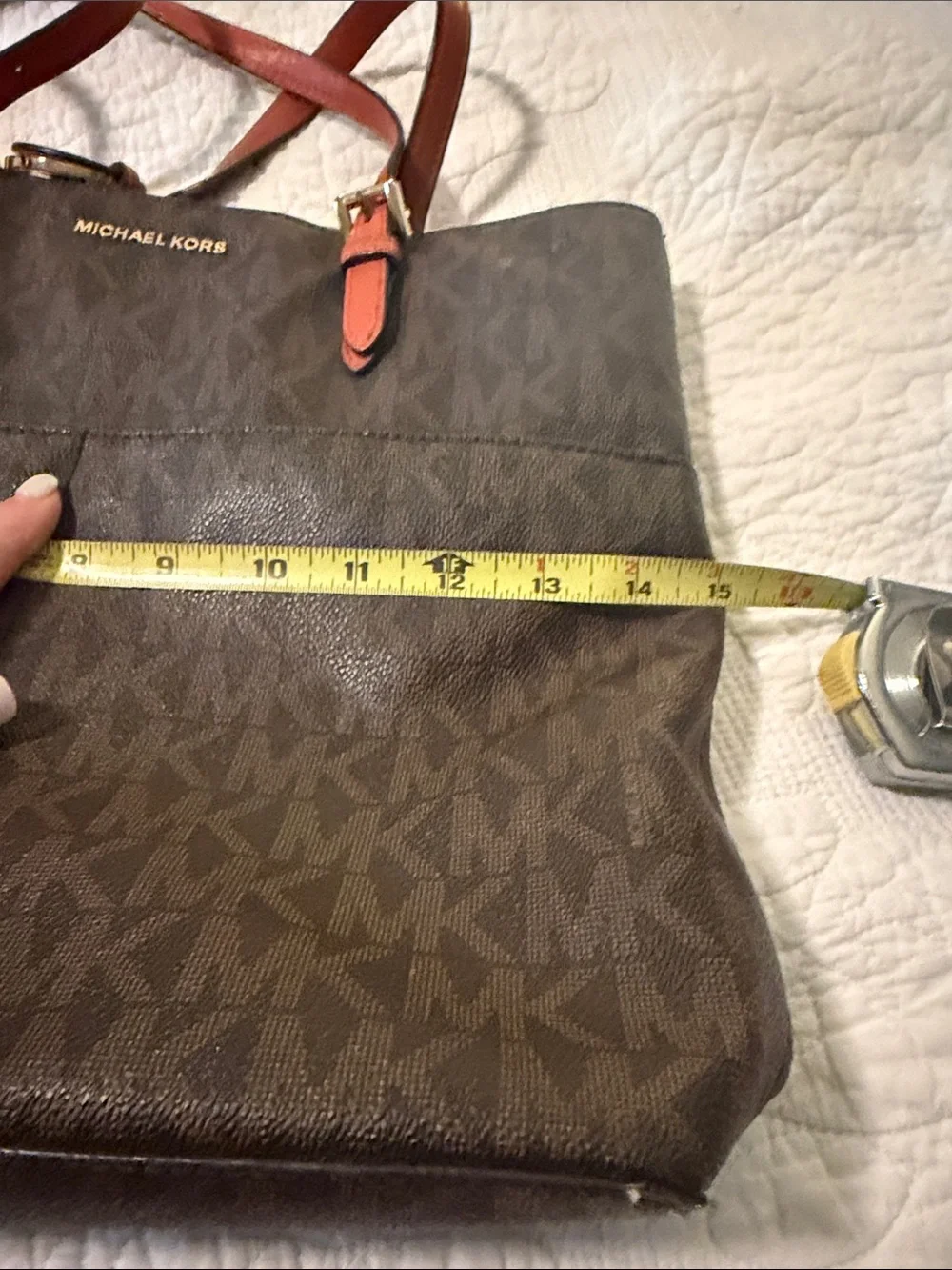 Michael Kors Brown Logo Messenger Bag with Tan Trim